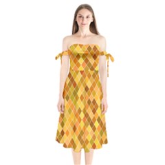 Square Pattern Diagonal Shoulder Tie Bardot Midi Dress by Mariart