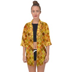 Square Pattern Diagonal Open Front Chiffon Kimono by Mariart