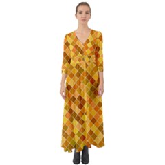 Square Pattern Diagonal Button Up Boho Maxi Dress