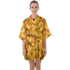 Square Pattern Diagonal Quarter Sleeve Kimono Robe