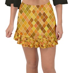 Square Pattern Diagonal Fishtail Mini Chiffon Skirt