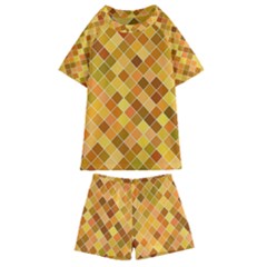 Square Pattern Diagonal Kids  Swim Tee And Shorts Set