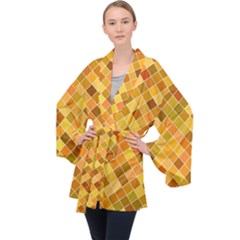 Square Pattern Diagonal Velvet Kimono Robe