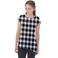 Square Diagonal Pattern Cap Sleeve High Low Top