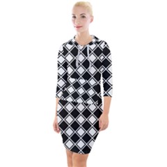 Square Diagonal Pattern Quarter Sleeve Hood Bodycon Dress