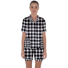 Square Diagonal Pattern Satin Short Sleeve Pyjamas Set