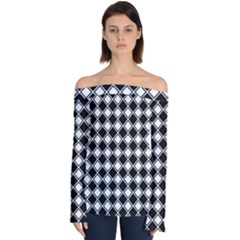 Square Diagonal Pattern Off Shoulder Long Sleeve Top