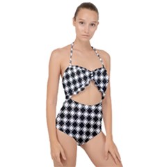 Square Diagonal Pattern Scallop Top Cut Out Swimsuit by Mariart