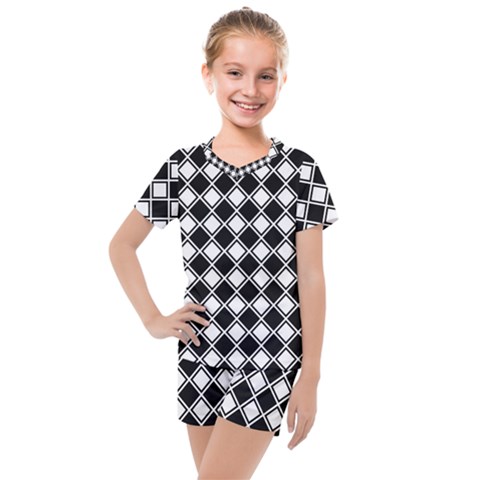 Square Diagonal Pattern Kids  Mesh Tee And Shorts Set by Mariart