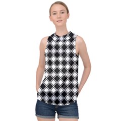 Square Diagonal Pattern High Neck Satin Top