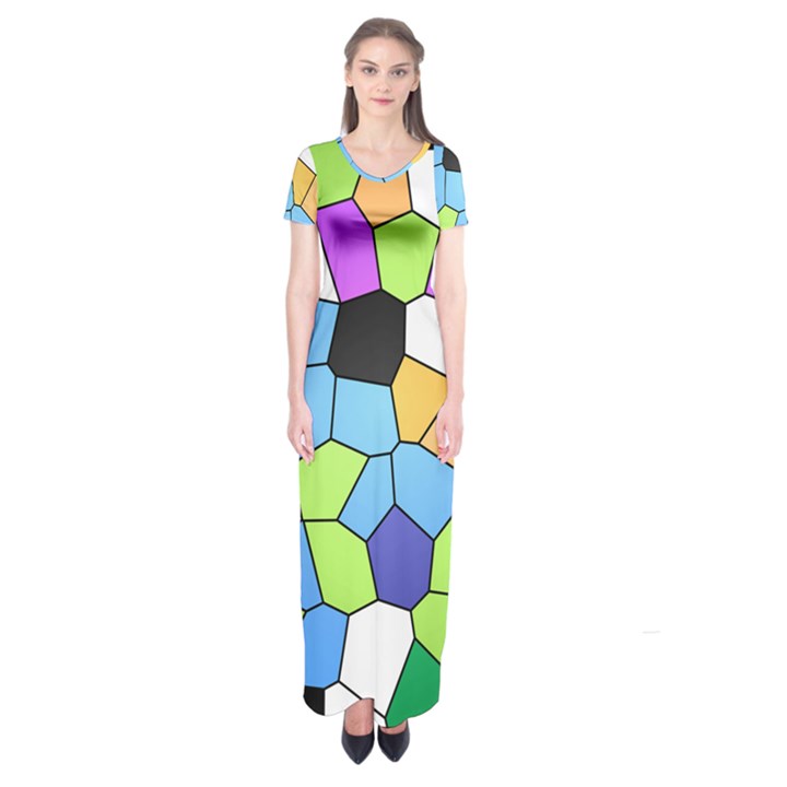 Stained Glass Colourful Pattern Short Sleeve Maxi Dress