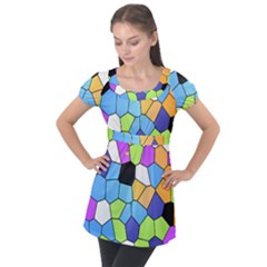 Stained Glass Colourful Pattern Puff Sleeve Tunic Top