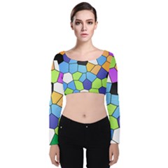 Stained Glass Colourful Pattern Velvet Long Sleeve Crop Top