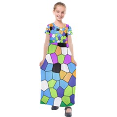 Stained Glass Colourful Pattern Kids  Short Sleeve Maxi Dress