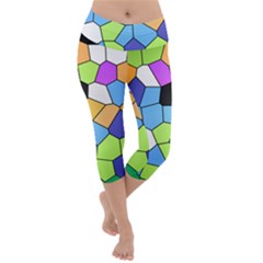 Stained Glass Colourful Pattern Lightweight Velour Capri Yoga Leggings by Mariart