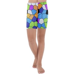 Stained Glass Colourful Pattern Kids  Lightweight Velour Capri Yoga Leggings