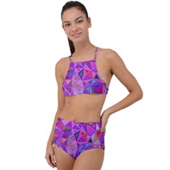 Pink Triangle Background Abstract High Waist Tankini Set