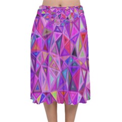 Pink Triangle Background Abstract Velvet Flared Midi Skirt by Mariart