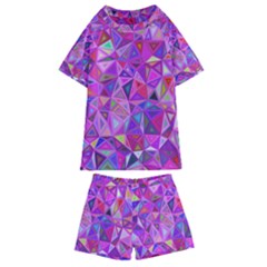 Pink Triangle Background Abstract Kids  Swim Tee And Shorts Set