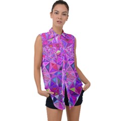 Pink Triangle Background Abstract Sleeveless Chiffon Button Shirt