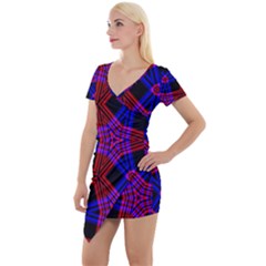 Pattern Line Short Sleeve Asymmetric Mini Dress