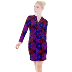 Pattern Line Button Long Sleeve Dress