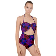 Pattern Line Scallop Top Cut Out Swimsuit