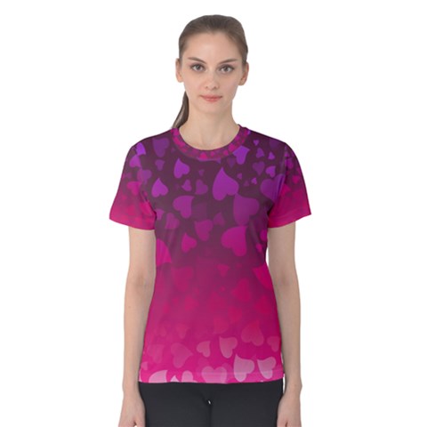 Purple Pink Hearts  Women s Cotton Tee by LoolyElzayat