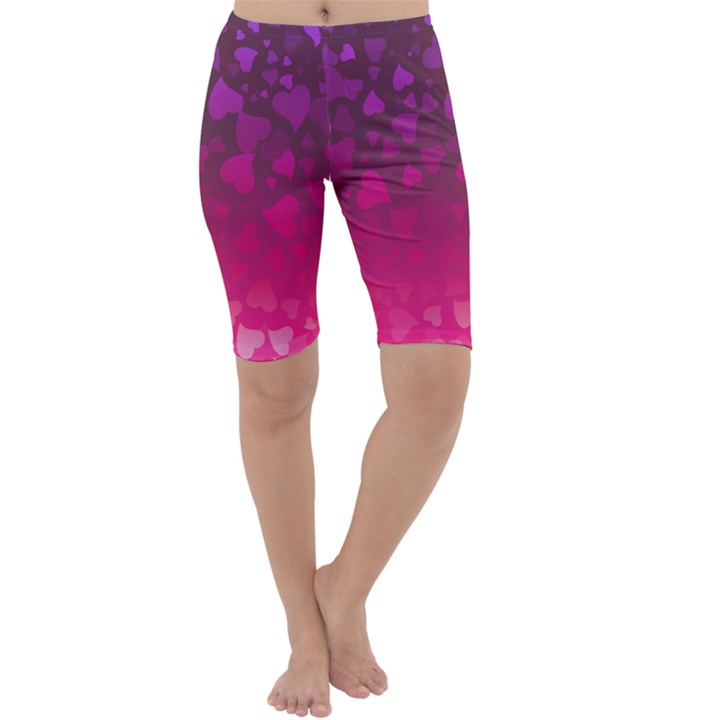 Purple Pink Hearts  Cropped Leggings 