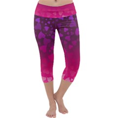 Purple Pink Hearts  Capri Yoga Leggings by LoolyElzayat