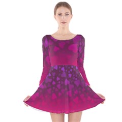 Purple Pink Hearts  Long Sleeve Velvet Skater Dress by LoolyElzayat