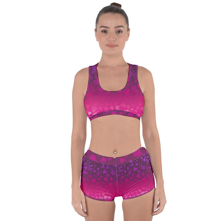 Purple Pink Hearts  Racerback Boyleg Bikini Set