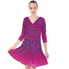 Purple Pink Hearts  Quarter Sleeve Front Wrap Dress by LoolyElzayat