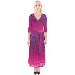 Purple Pink Hearts  Quarter Sleeve Wrap Maxi Dress by LoolyElzayat