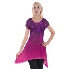 Purple Pink Hearts  Short Sleeve Side Drop Tunic by LoolyElzayat