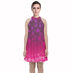 Purple Pink Hearts  Velvet Halter Neckline Dress  by LoolyElzayat