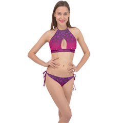 Purple Pink Hearts  Cross Front Halter Bikini Set by LoolyElzayat