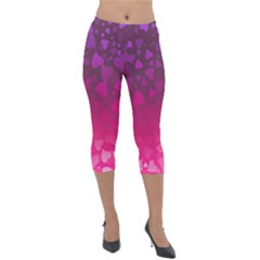 Purple Pink Hearts  Lightweight Velour Capri Leggings  by LoolyElzayat