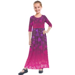 Purple Pink Hearts  Kids  Quarter Sleeve Maxi Dress by LoolyElzayat