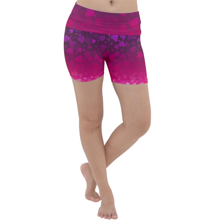 Purple Pink Hearts  Lightweight Velour Yoga Shorts