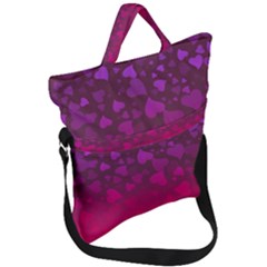 Purple Pink Hearts  Fold Over Handle Tote Bag by LoolyElzayat