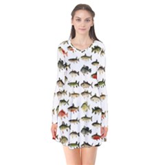 Ml 71 Fish Of North America Long Sleeve V-neck Flare Dress by ArtworkByPatrick