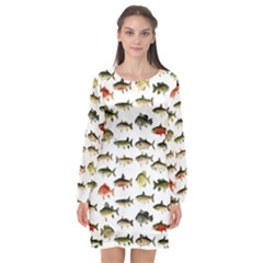 Ml 71 Fish Of North America Long Sleeve Chiffon Shift Dress  by ArtworkByPatrick