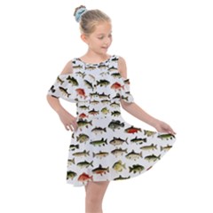 Ml 71 Fish Of North America Kids  Shoulder Cutout Chiffon Dress by ArtworkByPatrick