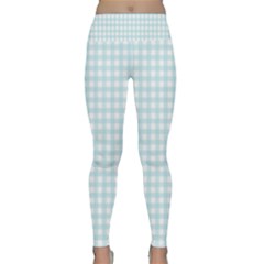 Blue Gingham Lightweight Velour Classic Yoga Leggings by retrotoomoderndesigns