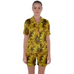 Surreal Sunflowers Satin Short Sleeve Pyjamas Set by retrotoomoderndesigns