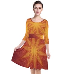 Fractal Wallpaper Colorful Abstract Quarter Sleeve Waist Band Dress