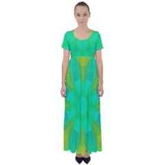 Kaleidoscope Background High Waist Short Sleeve Maxi Dress