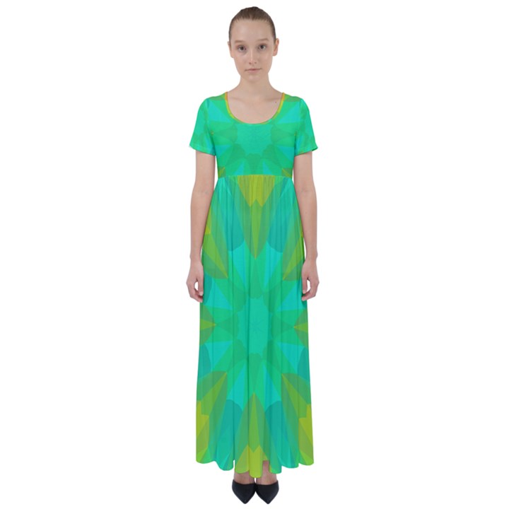 Kaleidoscope Background High Waist Short Sleeve Maxi Dress