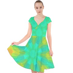 Kaleidoscope Background Cap Sleeve Front Wrap Midi Dress